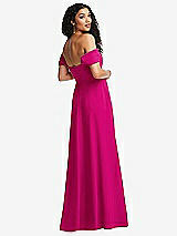 Rear View Thumbnail - Think Pink Off-the-Shoulder Pleated Cap Sleeve A-line Maxi Dress