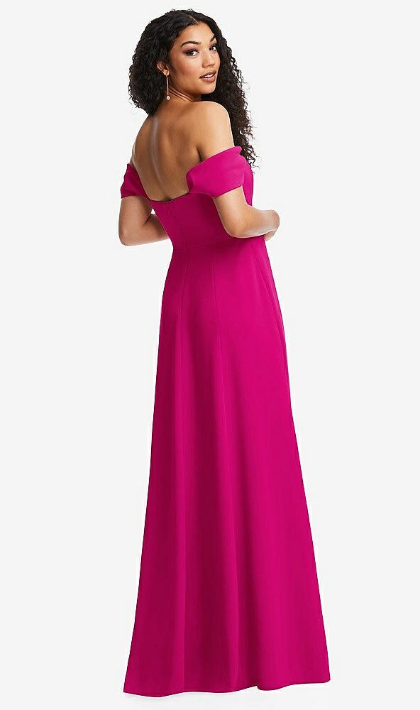 Back View - Think Pink Off-the-Shoulder Pleated Cap Sleeve A-line Maxi Dress