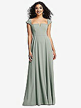 Alt View 1 Thumbnail - Willow Green Off-the-Shoulder Pleated Cap Sleeve A-line Maxi Dress