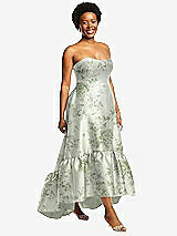 Alt View 2 Thumbnail - Sage Cottage Rose Strapless Floral High-Low Ruffle Hem Maxi Dress with Pockets