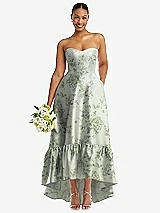 Front View Thumbnail - Sage Cottage Rose Strapless Floral High-Low Ruffle Hem Maxi Dress with Pockets