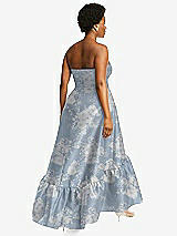 Alt View 3 Thumbnail - Porcelain Blue Seraphina Floral Strapless Floral High-Low Ruffle Hem Maxi Dress with Pockets