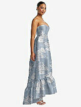 Side View Thumbnail - Porcelain Blue Seraphina Floral Strapless Floral High-Low Ruffle Hem Maxi Dress with Pockets