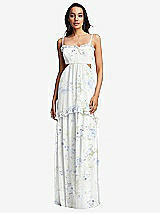 Front View Thumbnail - Bleu Garden Ruffle-Trimmed Cutout Tie-Back Maxi Dress with Tiered Skirt