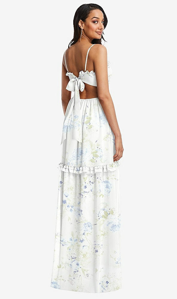 Back View - Bleu Garden Ruffle-Trimmed Cutout Tie-Back Maxi Dress with Tiered Skirt