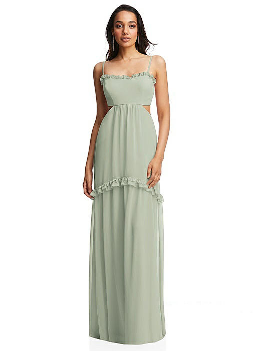 Ruffle-Trimmed Cutout Tie-Back Maxi Dress with Tiered Skirt