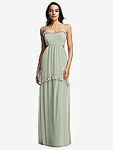 Front View Thumbnail - Celadon Ruffle-Trimmed Cutout Tie-Back Maxi Dress with Tiered Skirt