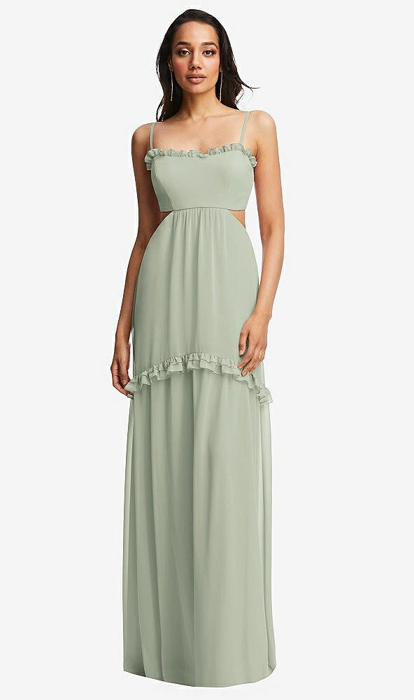 Front View - Celadon Ruffle-Trimmed Cutout Tie-Back Maxi Dress with Tiered Skirt