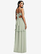 Rear View Thumbnail - Celadon Ruffle-Trimmed Cutout Tie-Back Maxi Dress with Tiered Skirt