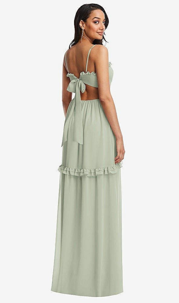 Back View - Celadon Ruffle-Trimmed Cutout Tie-Back Maxi Dress with Tiered Skirt