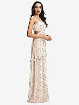 Side View Thumbnail - Coquette Floral Print Ruffle-Trimmed Cutout Tie-Back Maxi Dress with Tiered Skirt