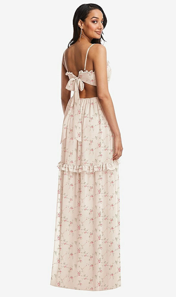 Back View - Coquette Floral Print Ruffle-Trimmed Cutout Tie-Back Maxi Dress with Tiered Skirt