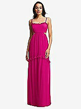 Front View Thumbnail - Think Pink Ruffle-Trimmed Cutout Tie-Back Maxi Dress with Tiered Skirt