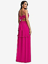 Rear View Thumbnail - Think Pink Ruffle-Trimmed Cutout Tie-Back Maxi Dress with Tiered Skirt