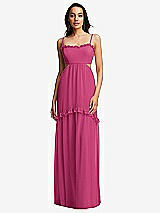 Front View Thumbnail - Tea Rose Ruffle-Trimmed Cutout Tie-Back Maxi Dress with Tiered Skirt