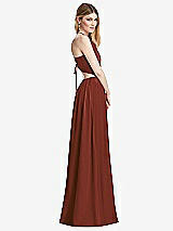 Side View Thumbnail - Auburn Moon Halter Cross-Strap Gathered Tie-Back Cutout Maxi Dress