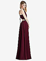 Side View Thumbnail - Cabernet Halter Cross-Strap Gathered Tie-Back Cutout Maxi Dress