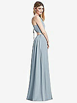 Side View Thumbnail - Mist Halter Cross-Strap Gathered Tie-Back Cutout Maxi Dress