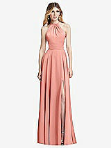 Front View Thumbnail - Rose - PANTONE Rose Quartz Halter Cross-Strap Gathered Tie-Back Cutout Maxi Dress