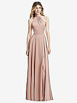 Front View Thumbnail - Toasted Sugar Halter Cross-Strap Gathered Tie-Back Cutout Maxi Dress