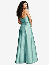 Rear View Thumbnail - Coastal Strapless Bustier A-Line Satin Gown with Front Slit