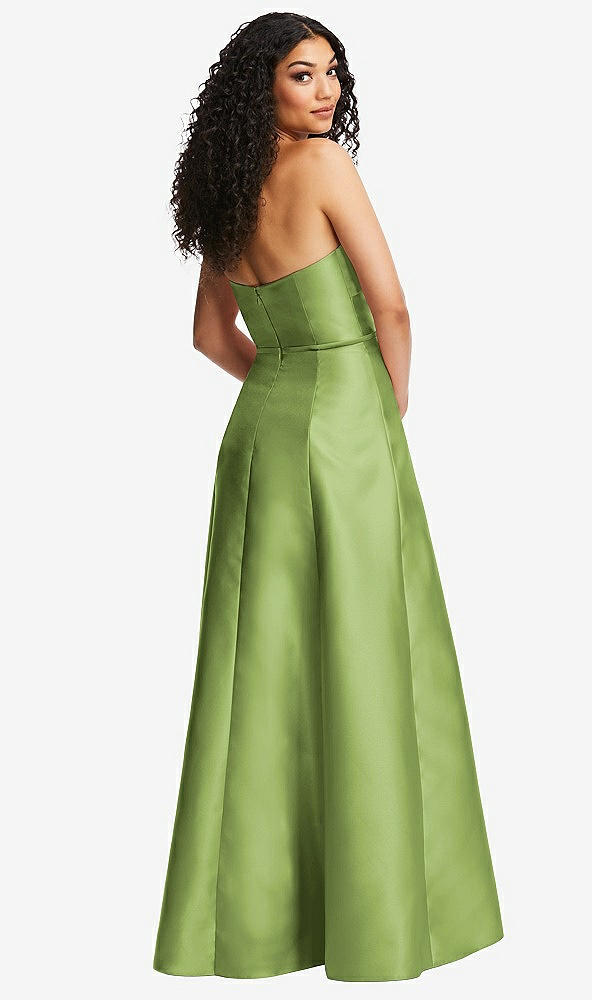 Back View - Mojito Strapless Bustier A-Line Satin Gown with Front Slit