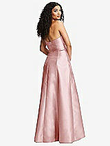 Rear View Thumbnail - Ballet Pink Strapless Bustier A-Line Satin Gown with Front Slit