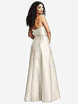 Rear View Thumbnail - Ivory Strapless Bustier A-Line Satin Gown with Front Slit