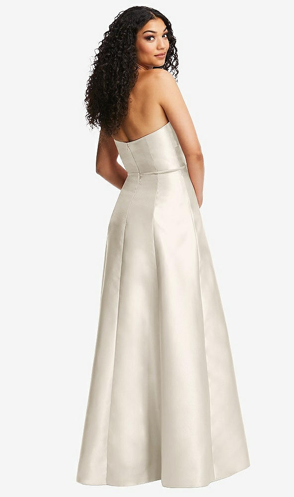 Back View - Ivory Strapless Bustier A-Line Satin Gown with Front Slit