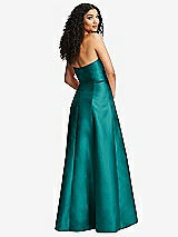 Rear View Thumbnail - Jade Strapless Bustier A-Line Satin Gown with Front Slit