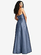 Rear View Thumbnail - Larkspur Blue Strapless Bustier A-Line Satin Gown with Front Slit