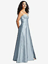 Side View Thumbnail - Mist Strapless Bustier A-Line Satin Gown with Front Slit