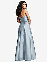 Rear View Thumbnail - Mist Strapless Bustier A-Line Satin Gown with Front Slit