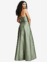 Rear View Thumbnail - Sage Strapless Bustier A-Line Satin Gown with Front Slit