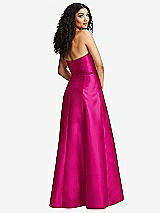 Rear View Thumbnail - Think Pink Strapless Bustier A-Line Satin Gown with Front Slit