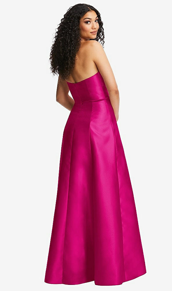 Back View - Think Pink Strapless Bustier A-Line Satin Gown with Front Slit