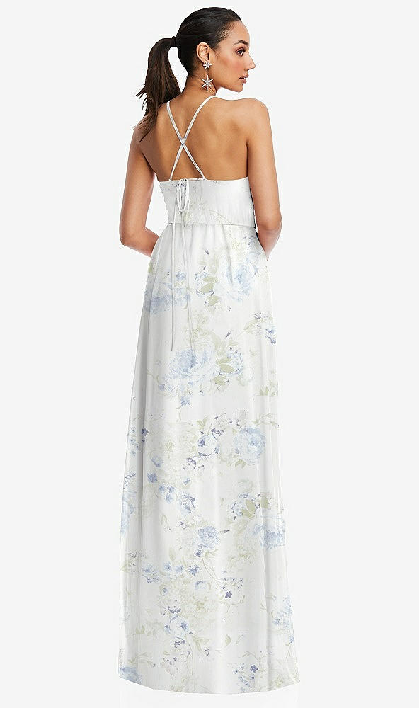 Back View - Bleu Garden Plunging V-Neck Criss Cross Strap Back Maxi Dress