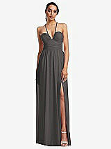 Front View Thumbnail - Caviar Gray Plunging V-Neck Criss Cross Strap Back Maxi Dress