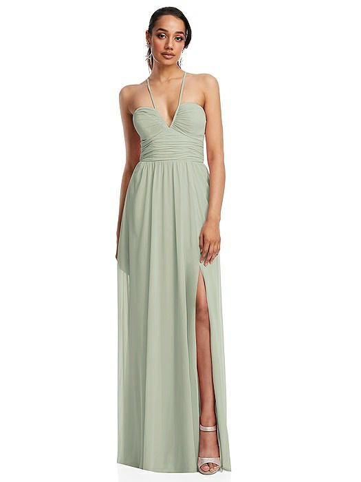 Plunging V-Neck Criss Cross Strap Back Maxi Dress