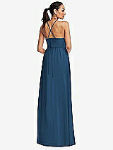 Rear View Thumbnail - Dusk Blue Plunging V-Neck Criss Cross Strap Back Maxi Dress