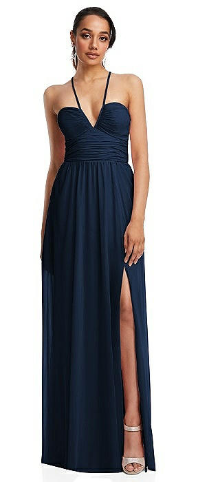 Plunging V-Neck Criss Cross Strap Back Maxi Dress