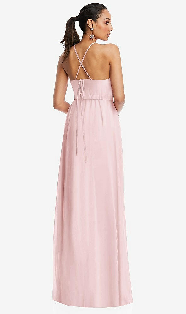 Back View - Ballet Pink Plunging V-Neck Criss Cross Strap Back Maxi Dress