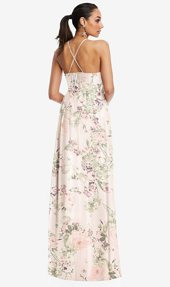 Back View - Blush Garden Plunging V-Neck Criss Cross Strap Back Maxi Dress