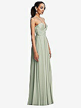 Side View Thumbnail - Celadon Plunging V-Neck Criss Cross Strap Back Maxi Dress