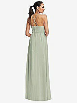 Rear View Thumbnail - Celadon Plunging V-Neck Criss Cross Strap Back Maxi Dress