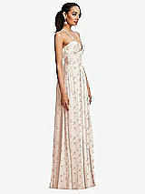 Side View Thumbnail - Coquette Floral Print Plunging V-Neck Criss Cross Strap Back Maxi Dress