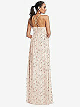 Rear View Thumbnail - Coquette Floral Print Plunging V-Neck Criss Cross Strap Back Maxi Dress