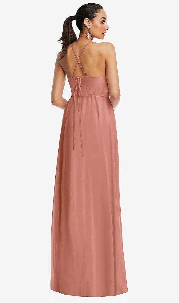 Back View - Desert Rose Plunging V-Neck Criss Cross Strap Back Maxi Dress