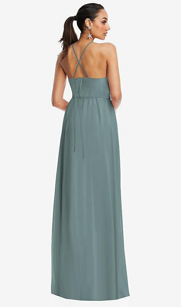 Back View - Icelandic Plunging V-Neck Criss Cross Strap Back Maxi Dress