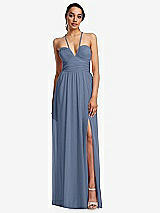 Front View Thumbnail - Larkspur Blue Plunging V-Neck Criss Cross Strap Back Maxi Dress